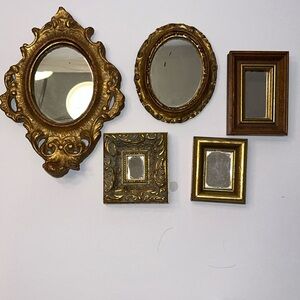 Vintage Italy gold gilt mirrors & local mirrors • set 5 • oval • round • square